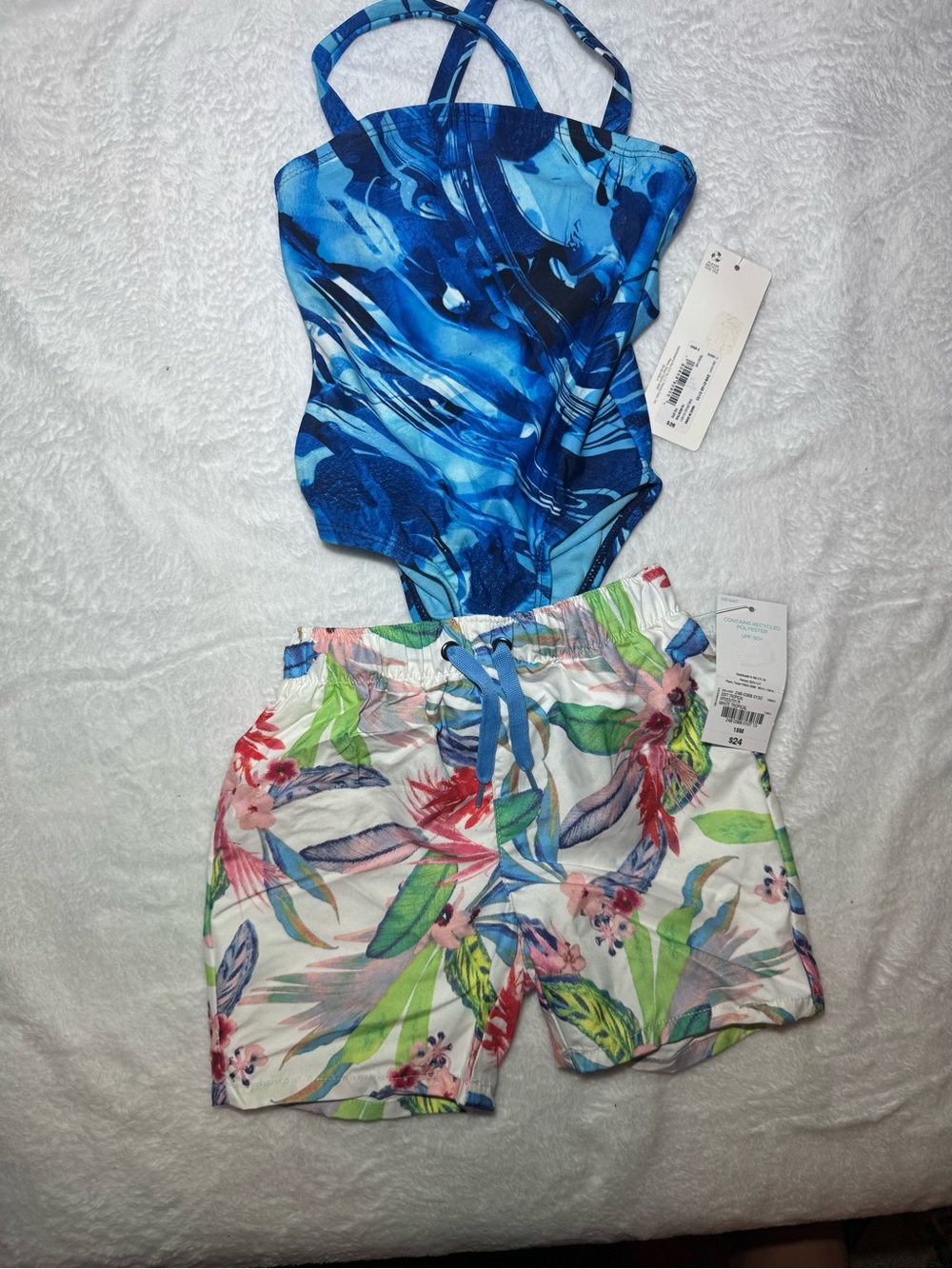 Pettyon Parker Girls' Blue Marble One-Piece Swimsuit and short Oasis’s